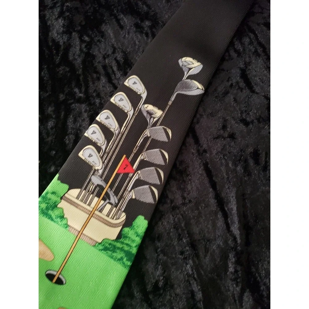 Vintage Purbo Prestige Italy Golf Neck Tie Mens Green Black Career Wear